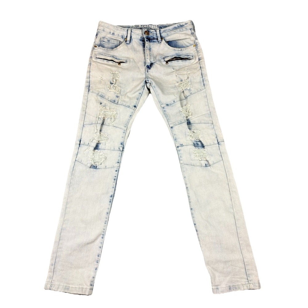 New Argonaut Nations Ripped Denim Stretch Skinny Jeans With Front Zippers 32/32